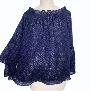 Lucky Brand Top Medium Blue Lace C208